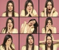 A collage from a portrait of the same woman with different emotions Royalty Free Stock Photo
