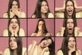 A collage from a portrait of the same woman with different emotions Royalty Free Stock Photo