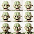 Collage of portraits of an alien, an unusual fantastic mutant creature, different expressions