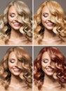 Portraits of a cute woman with different hair colors