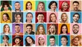 portraits of group of various smiling young men and women,