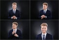 Collage with portraits of handsome man on black