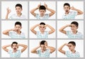 Collage of portraits of little boy with different emotions