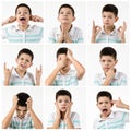 Collage of portraits of little boy with different emotions