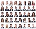 Collage of portraits of successful employees isolated on white Royalty Free Stock Photo