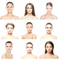 Collage of portraits of young women on white Royalty Free Stock Photo