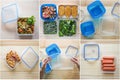 Collage with preform for transportation and storage in plastic containers Royalty Free Stock Photo