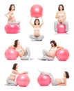 Collage of pregnant women fith fitness balls Royalty Free Stock Photo