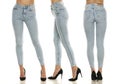 Collage of pretty female legs in jeans and shoes Royalty Free Stock Photo