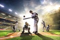 Collage from professional baseball players on the grand arena Royalty Free Stock Photo