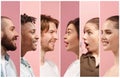 Profiles of multicultural people men and women on pink Royalty Free Stock Photo