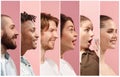 Profiles of multicultural people men and women on pink Royalty Free Stock Photo