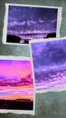 A collage of purple and magenta sunsets on gray concrete background Royalty Free Stock Photo