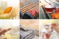 Collage with rainy views of autumn. Royalty Free Stock Photo