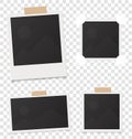 Collage of realistic blank instant photos isolated on sticky tape. Vector illustration set. Template retro photo design Royalty Free Stock Photo