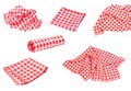 Collage of red checked fabric napkins isolated on white background Royalty Free Stock Photo