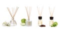 Collage with reed diffusers of different fragrances isolated on white Royalty Free Stock Photo