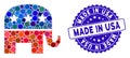 Collage Republican Elephant Icon with Scratched Made in USA Stamp