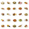 Collage of restaurant dishes isolated on white