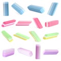 Collage of rubber erasers on white background