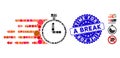 Collage Rush Stopwatch Icon with Textured Time for a Break Stamp