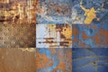 Collage of rusty metal. Background texture of scratched old damaged iron