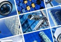 Collage of security camera and urban video Royalty Free Stock Photo