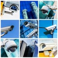 Collage of security camera and urban video Royalty Free Stock Photo