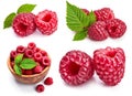 Collage set Berry raspberry with green leaves healthy food ripe