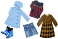 Collage set of children clothes. Concept spring autumn and summer clothes.