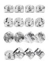 Collage of a set of four polished chrome forged pistons Royalty Free Stock Photo