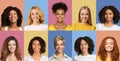 Collage set of happy diverse multicultural women Royalty Free Stock Photo