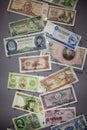 Collage set of main word currency Yuan, US Dollar and Euro bank notes concept business background