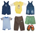 Collage set of male kid clothes. Royalty Free Stock Photo