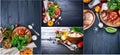 Collage set Vegetables and spices ingredient for cooking italian Royalty Free Stock Photo