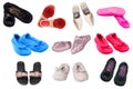 Collage Set Womens shoes. A collection of feminine elegant colourful stylish slippers isolated on a white background. Slipper