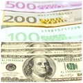 Collage with euro banknotes and dollar bills Royalty Free Stock Photo