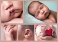 Collage several images of cute sleeping baby, newborn and mothercare concept Royalty Free Stock Photo