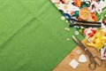 Collage of Sewing Supplies on a Table With Fabric, Buttons, Scissors, and Thread Royalty Free Stock Photo