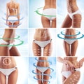 Collage of female body parts and fitnesd Royalty Free Stock Photo