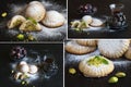 Collage the showing Egyptian cookies `Kahk El Eid`. Arabian cuisine.