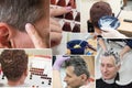 Collage showing phases of hair coloring in the beauty salon.