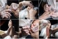 Collage showing of procedure the hardware pedicure Royalty Free Stock Photo