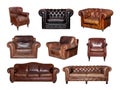 Collage of side and front views of leather sofa and chair