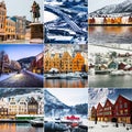 Collage of sights of Bergen Royalty Free Stock Photo