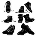 Collage silhouettes black shoe Royalty Free Stock Photo