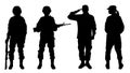 Collage with silhouettes of military soldiers on background, banner. Military service