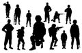 Collage with silhouettes of soldiers on background. Military service