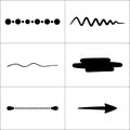A collage of six black and white abstract drawings featuring lines circles and an arrow on a white background Royalty Free Stock Photo