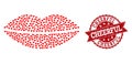 Valentine Heart Collage of Smile Lips Icon and Grunge Stamp